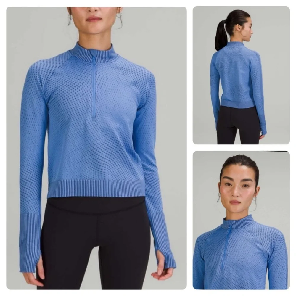 Lululemon restless pullover cropped half zip grid warp blue Nile/night sea 4/6